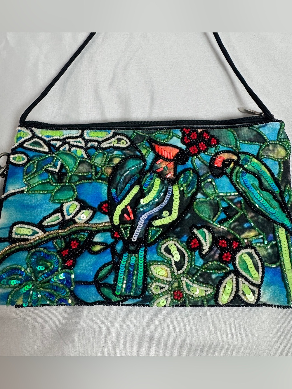Bamboo Trading Co. Beaded Sequin Parrot Tropical Crossbody Bag